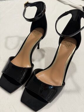 Vince Camuto Black Patent Peep Toe Heels